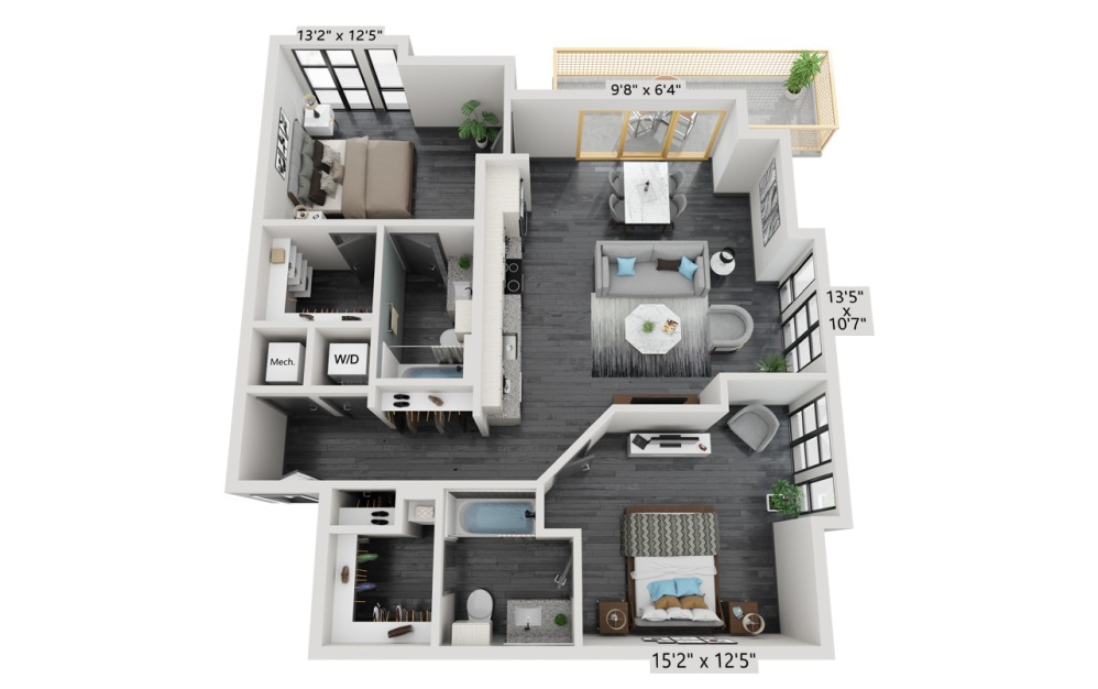 B3.1 - 2 bedroom floorplan layout with 2 bathrooms and 1026 square feet